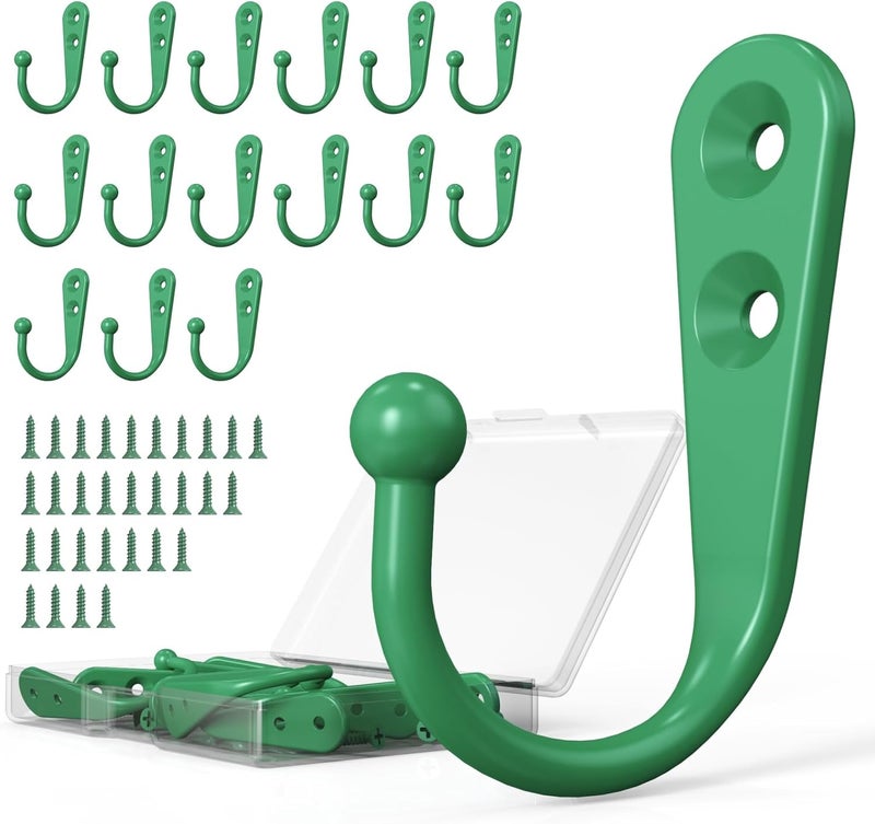 PRIGVOT 15 Pcs Black Wall Mounted Coat Hooks, Hanger Hook with 30 Pieces Screws for Towel, Key, Robe, Scarf, Bag, Cap, Coffee Cup, Mugs（Green） - Image 1